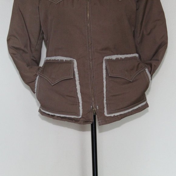 Vtg Tempco Brown Goose Down Zip Sherpa Collar Coat Jacket USA Women's S/M - Picture 2 of 12